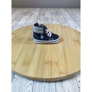 US Polo Assn Baby Sneakers High‎ Top Crib Shoes Navy Blue White Laces